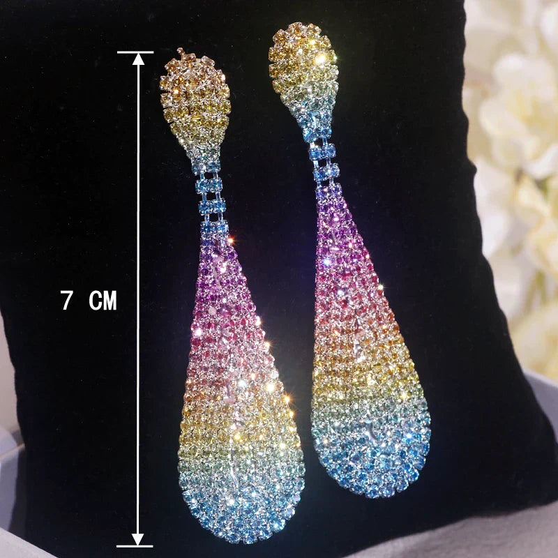 Fashion Shiny Rainbow Color Crystal Earrings for Women