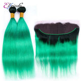 Elfriede 1BLight Green Straight Ombre Colored Hair Bundles