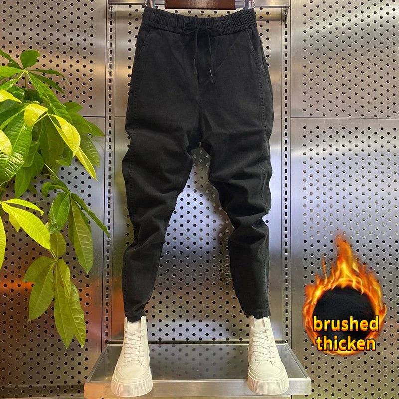 Men's Winter Pants Korean Streetwear Fleece Warm Designer