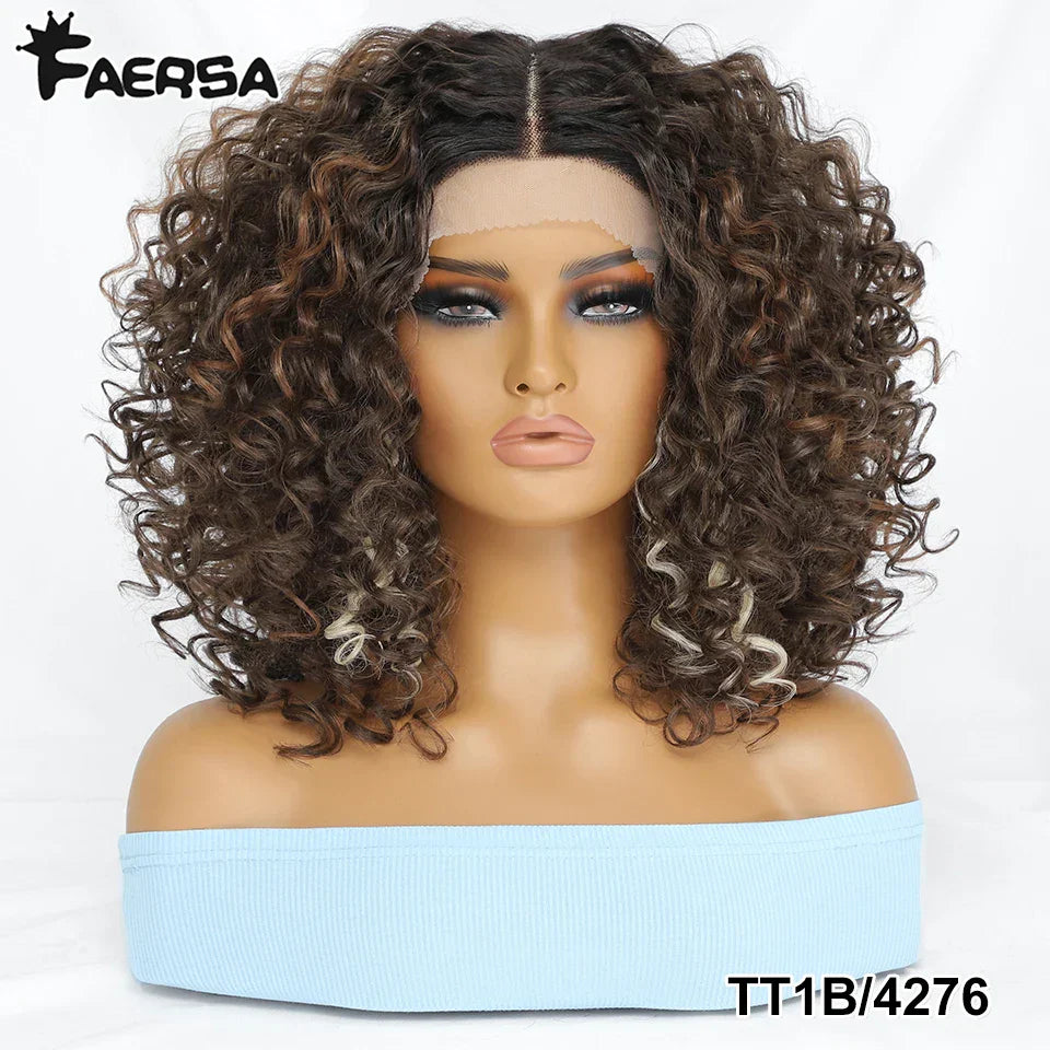 16" Kinky Curly Synthetic Lace Front Wig Black