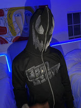 Y2K clothing Streetwear Hoodie Men Rhinestone Skeleton Oversized