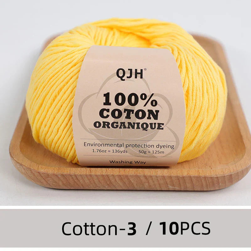 QJH 10PCS 100% Organic Cotton Yarn Pure/Mixed Color
