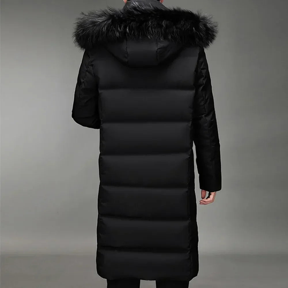 Fashion Men's Winter Long Down Coat Fur Hooded