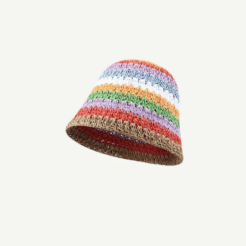 Spring Summer New Rainbow Woven Straw Hat Bucket