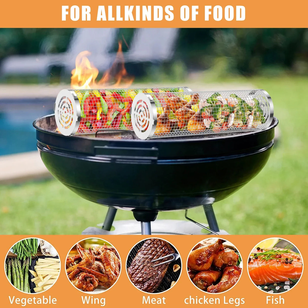 Round Rotisserie Basket BBQ Stainless Steel Mesh Barbecue