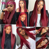 Burgundy 99J Red Colored Bone Straight Lace Front