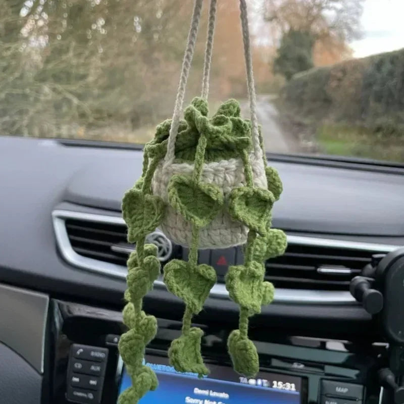 NEW Cute Potted Plants Crochet Car Basket,Hanging Plant