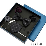 Black Mens Neck Tie Gift Set Bowtie Pocket