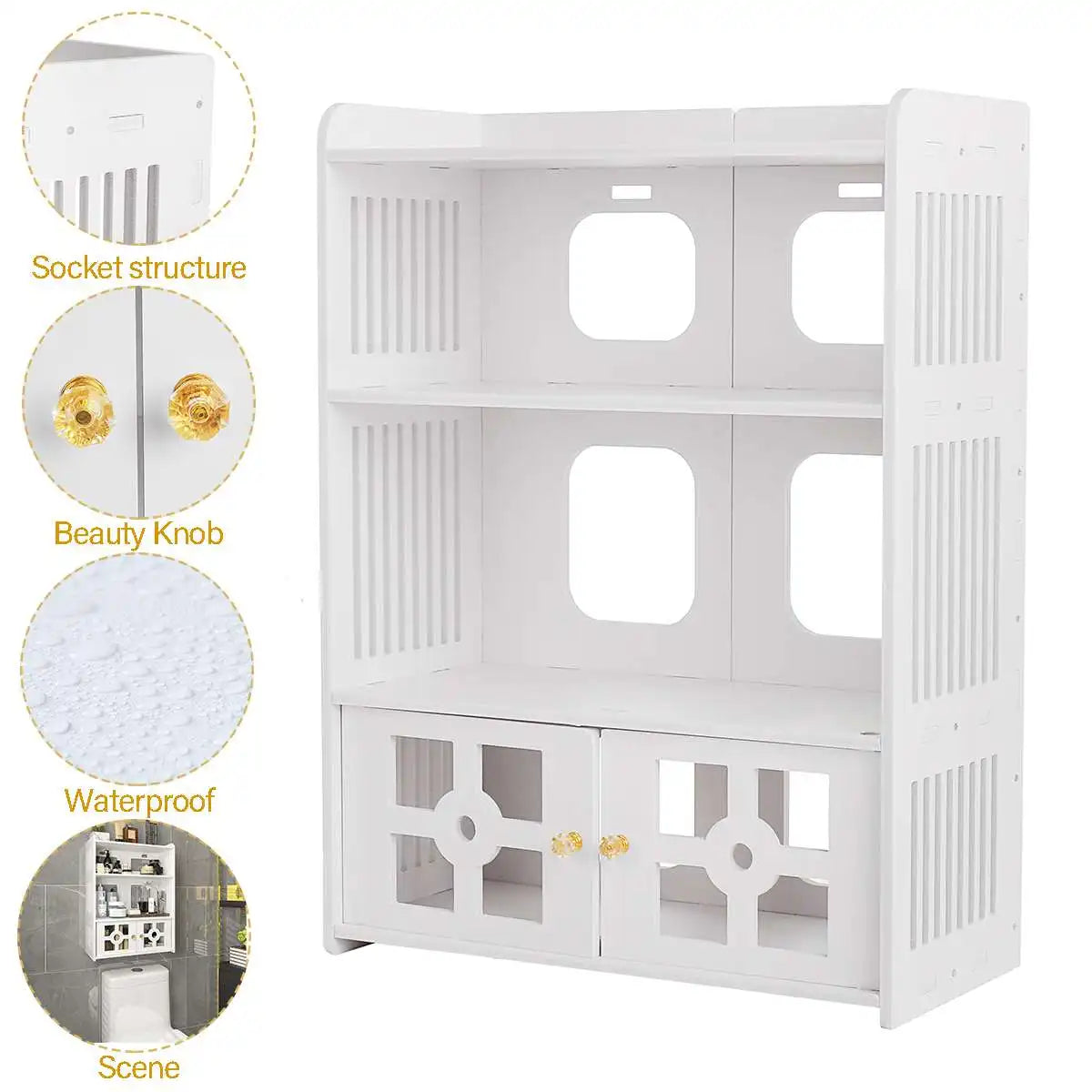 3 Layers Bathroom Cabinet Wall Mounted with Doors