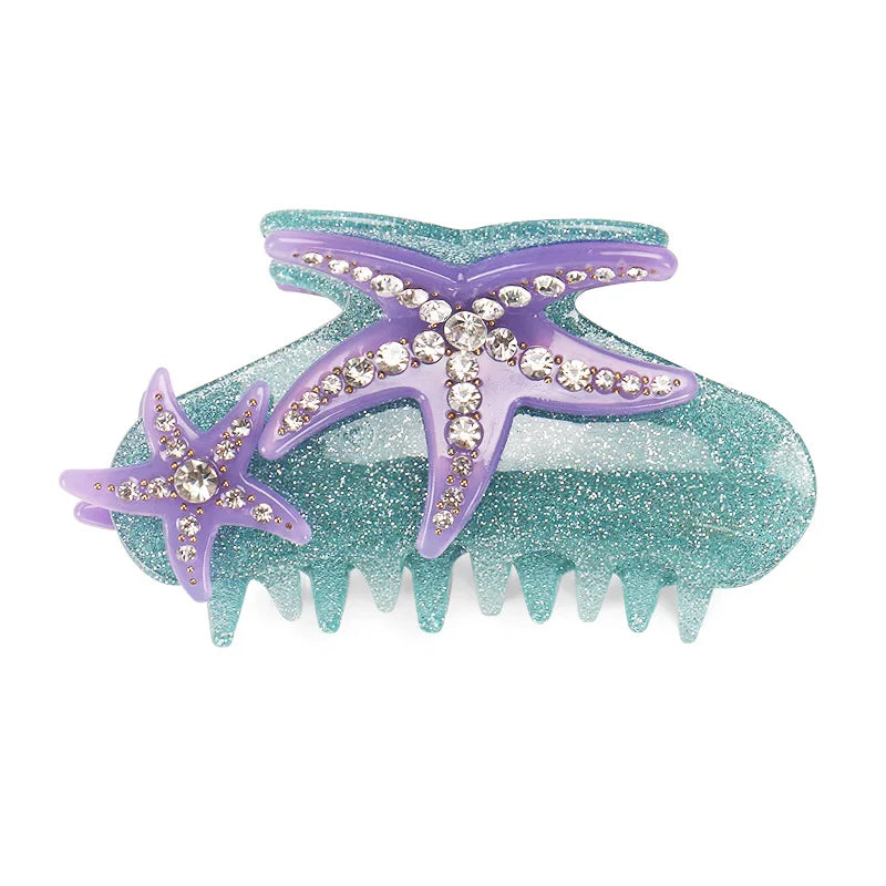 Cartoon Starfish Hair Clips for Women Rhinestone Acrylic