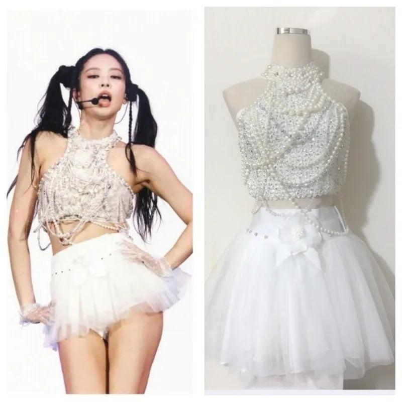 Kpop Girl Group Jennie Jazz Dance White Pearl