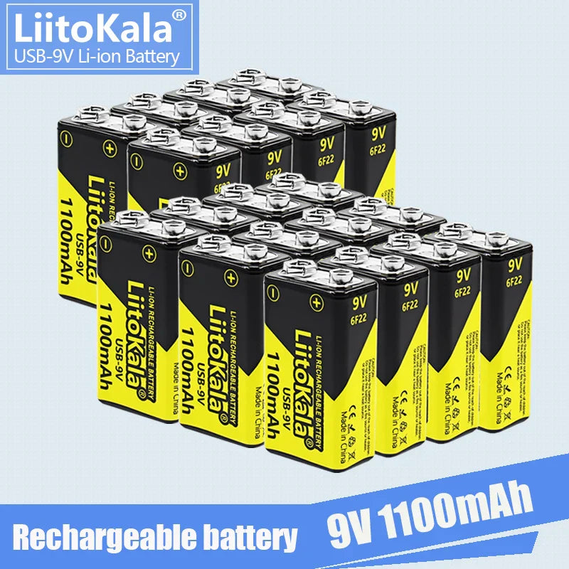 1-16pcs LiitoKala 9V 1100mAh li-ion Rechargeable battery USB