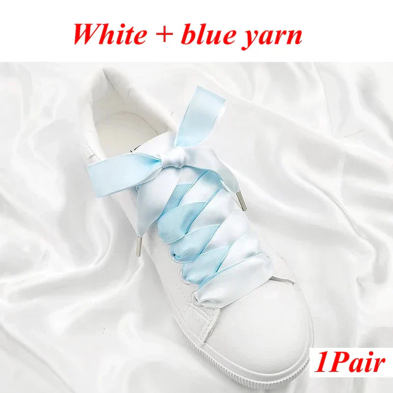 1 Pair Silk Shoe Laces Satin Ribbon Flat