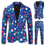Mens Fashion Casual Suit Printed Christmas Jacket Pants