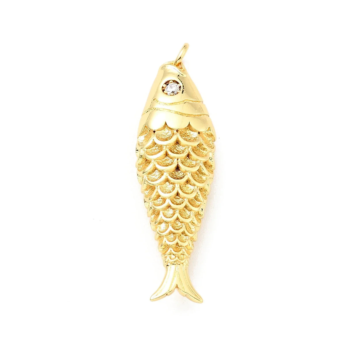 Pandahall 10Pcs Golden Fish Pendants Brass Cubic Zirconia