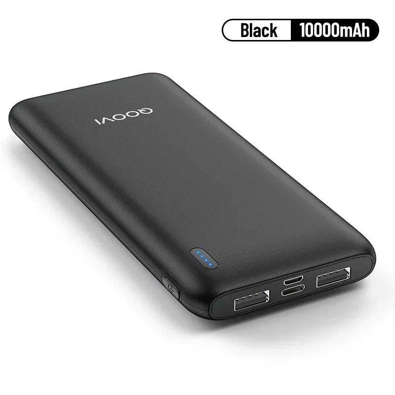QOOVI 10000mAh Power Bank Ultra-thin Portable Charger For