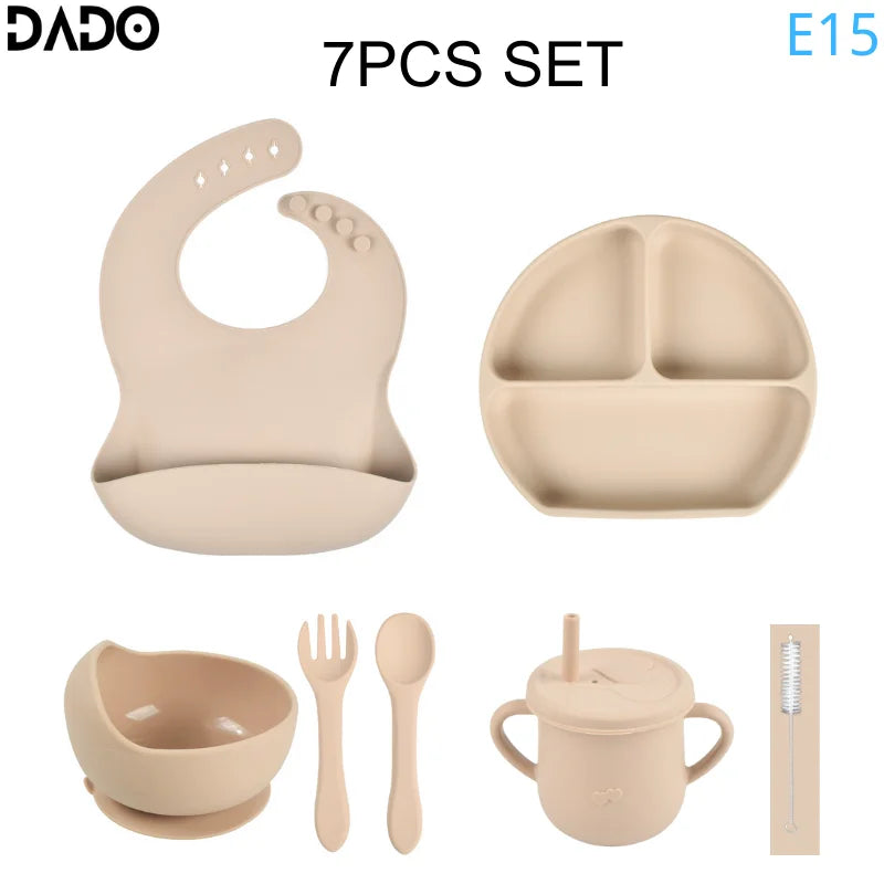 Baby Feeding Set Silicone Suction Bowls Divided Plates