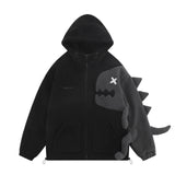 Men Hooded Fleece Lambswool Parkas Jacket Vintage Dinosaur