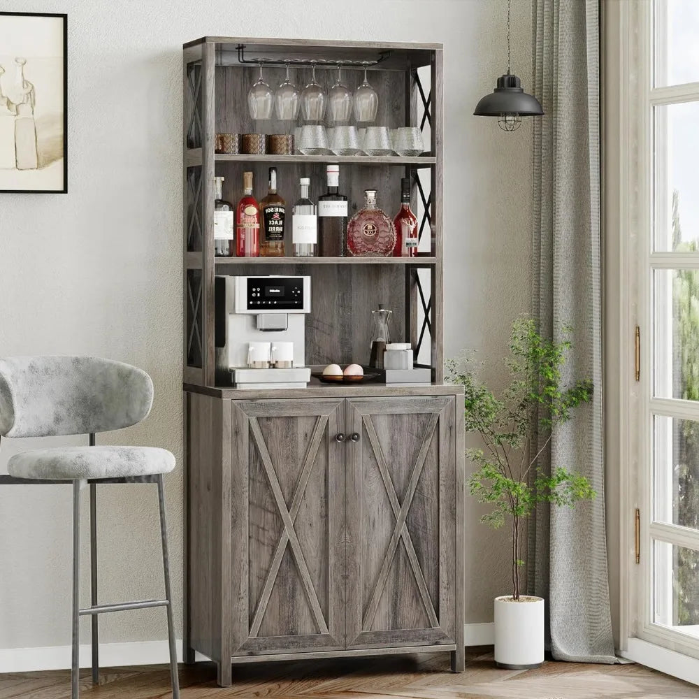 Bar Cabinet, Tall Farmhouse Coffee Bar Wine Cabinet