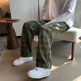 Men Checkered Casual Pants Loose Straight Corduroy Pants
