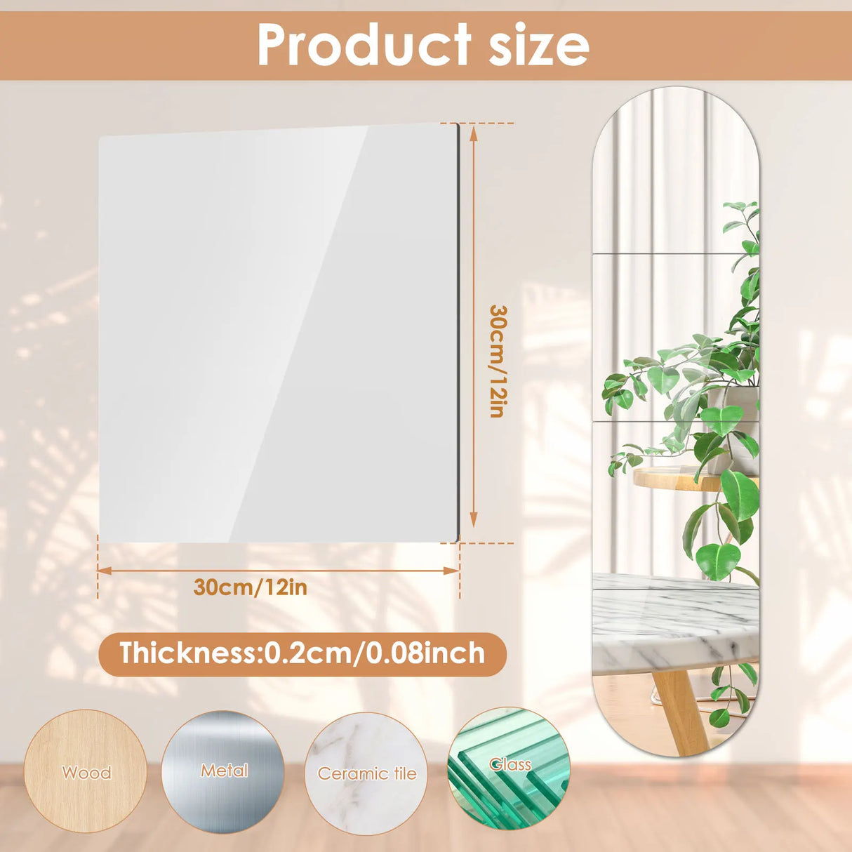 4PCs 3D Mirror Wall Stickers Self-adhesive Mirror Stickers