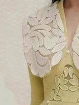 DEAT Elegant Dress Tweed Vneck High Waist Embroidery