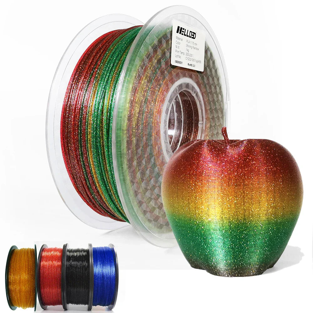 3D Printer Filament PLA 1.75mm Glittering Shining Rainbow