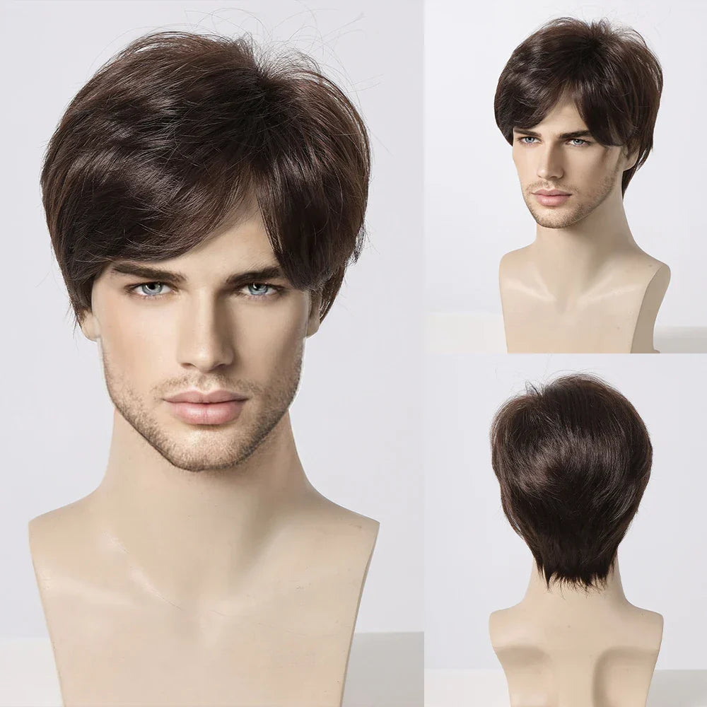 Bob Pixie Cut Wig for Men Light Brown