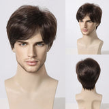 Bob Pixie Cut Wig for Men Light Brown
