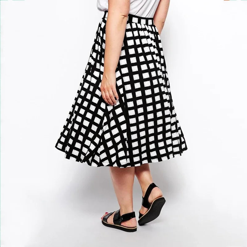 Plus Size Black And White Plaid Aline Skirt