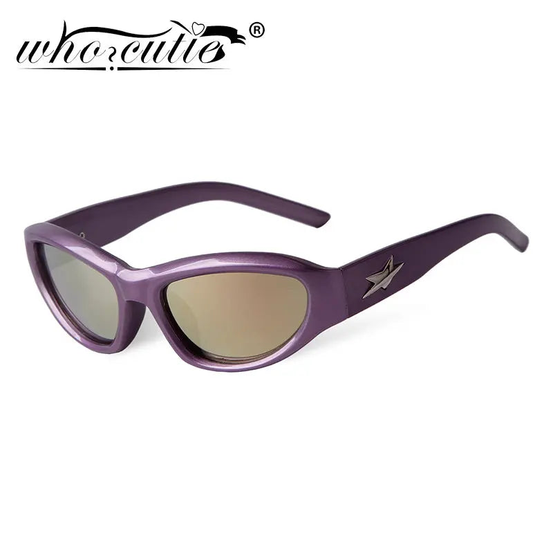 Steampunk Cat Eye Purple Mirror Sunglasses Women Brand