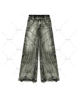 Y2K Tassel Jeans Men's Black Gray Washed Jeans