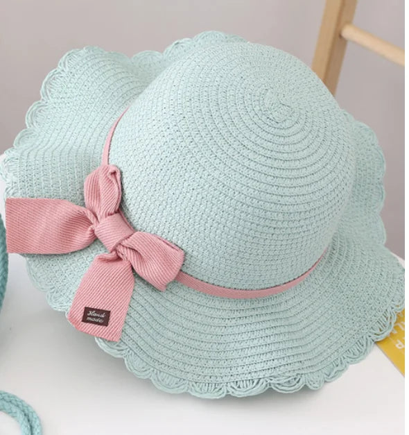 2pcs Set Summer Straw Hat With Bag For