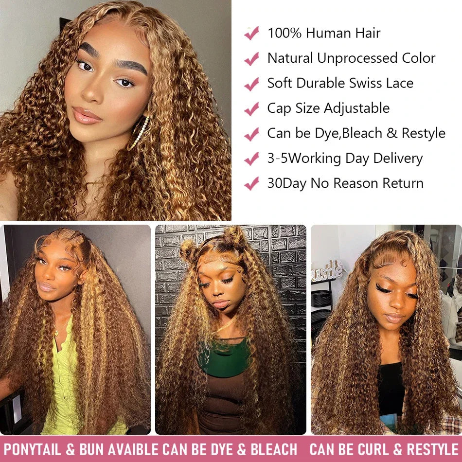 Curly Highlight 13x4 Lace Front Human Hair Honey