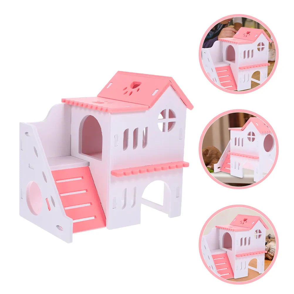 2 Pcs Hamster Double-Deck Villa Small House Rat