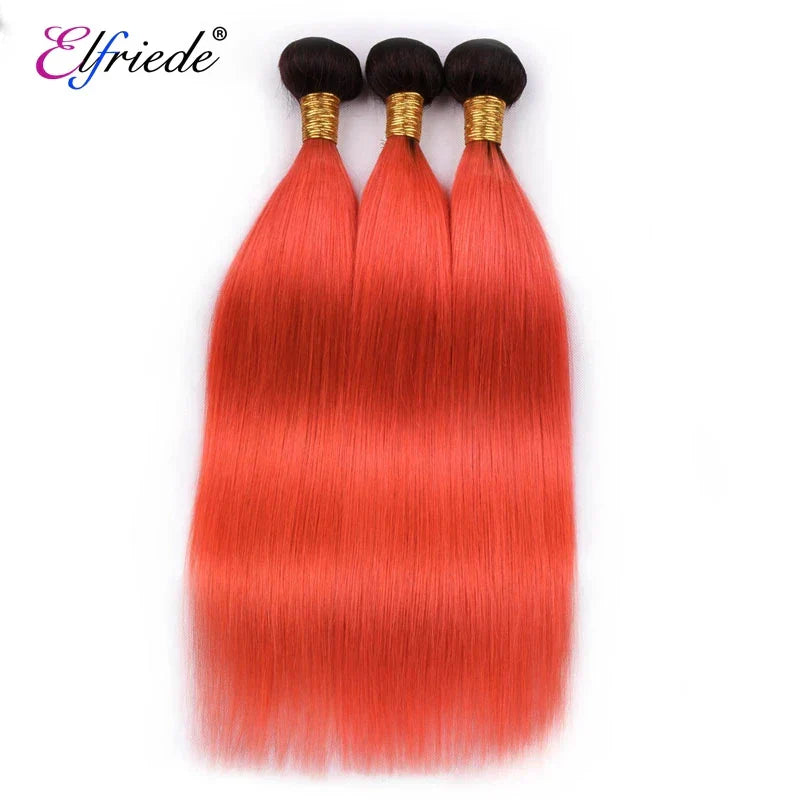 Elfriede 1BOrange Red Straight Ombre Colored Hair Bundles