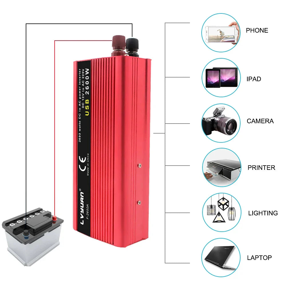 2600W Inverter 12V to 220V 230V voltage converter