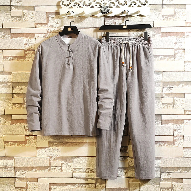 New Arrival Men's Cotton and Linen Long Sleeve