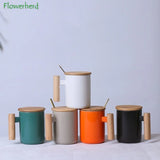 Nordic Wooden Handle Ceramic Porcelain Mug Coffee Cups
