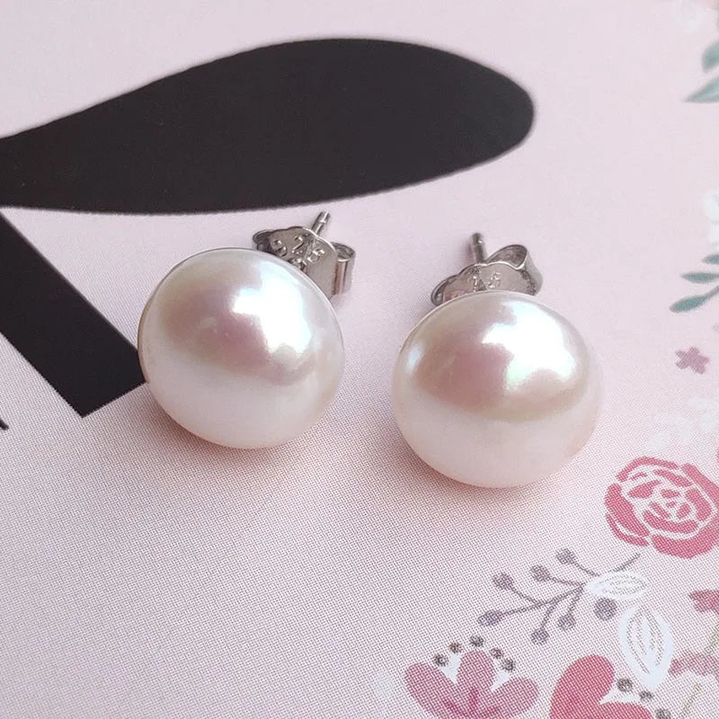 10-13mm Big Pearl Earrings Real S925 Sterling Silver