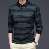 Spring Autumn Men Striped Long Sleeve Polo Shirts