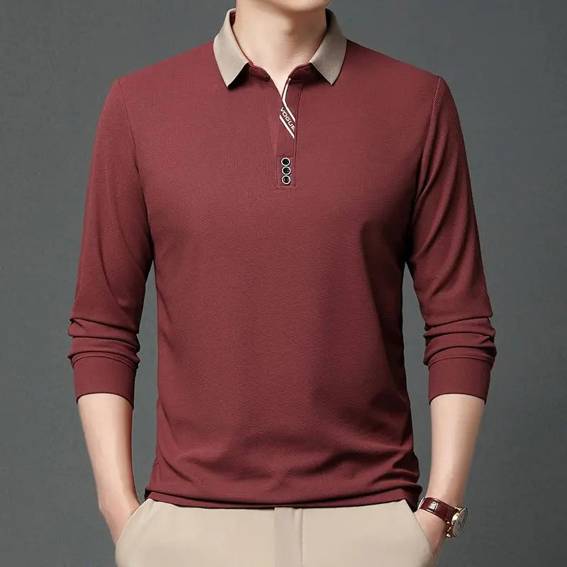 Autumn New Men's Long Sleeved Waffle Polo Shirt