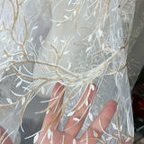 White lace Gold Beaded Embroidery Apparel Fabrics &