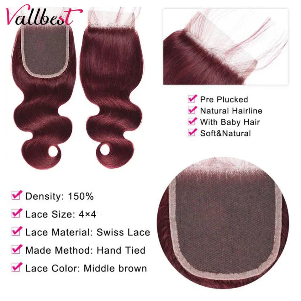 Vallbest 32 Inch 99J Body Wave Bundles With