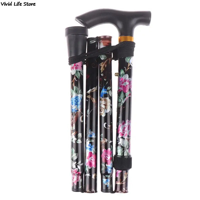 Adjustable 8493cm Folding Walking Stick Sturdy Printed Travel