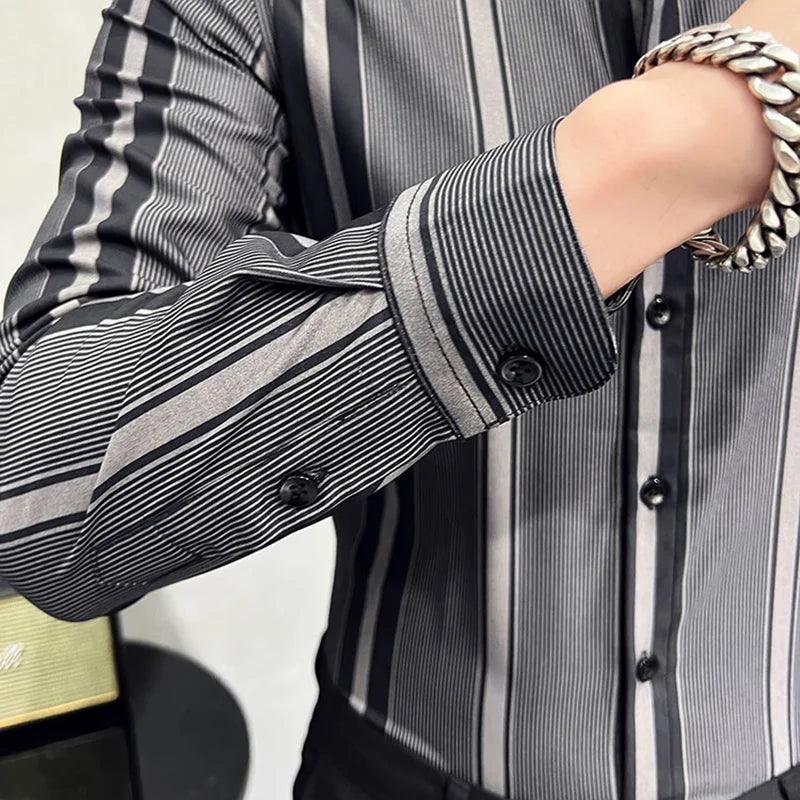 British Style Autumn New Striped Shirts Mens Long