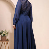 Plus Size Elegant Dress Round Neck Chiffon Mesh