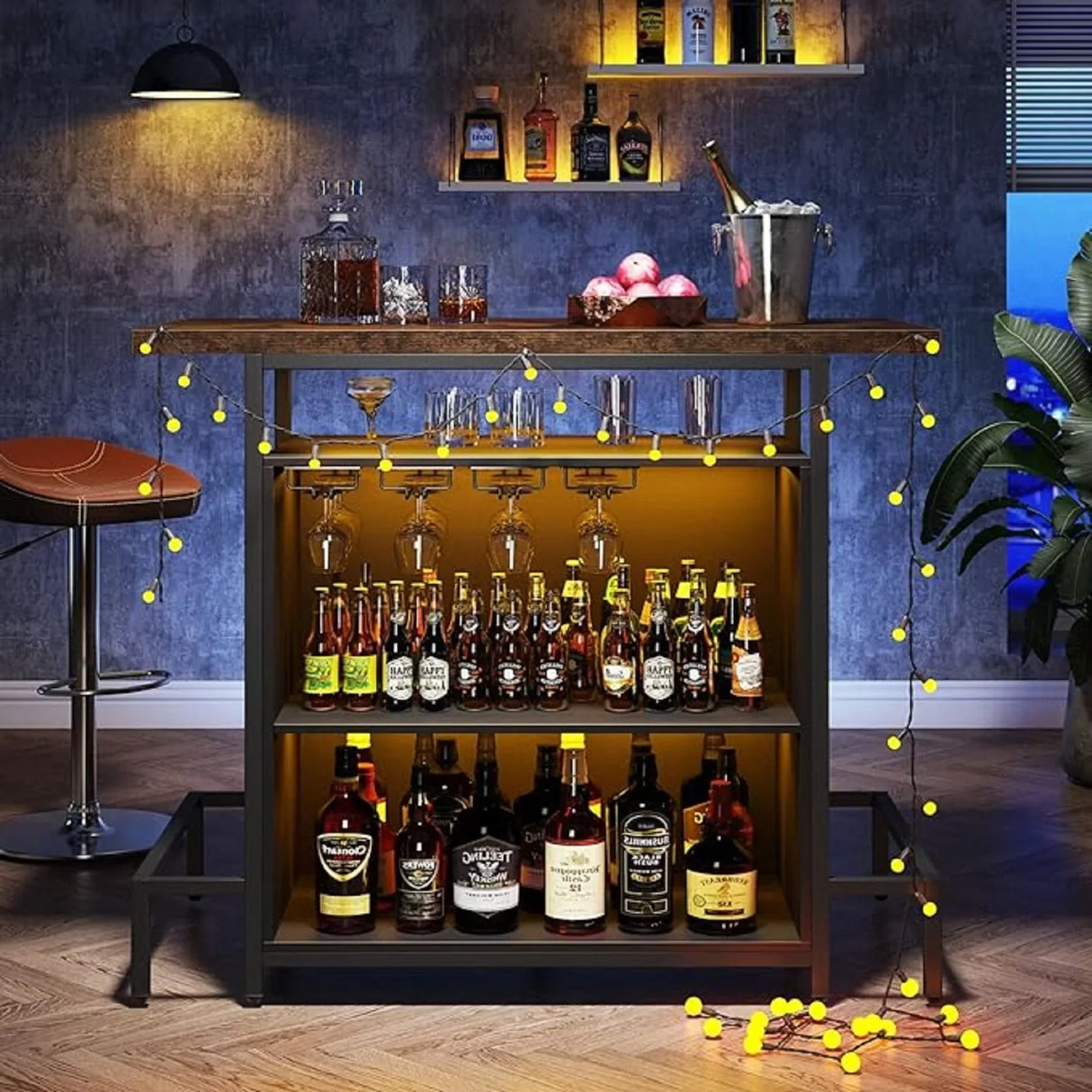 Tribesigns Home Bar Unit Cabinet with Footrest, Industrial