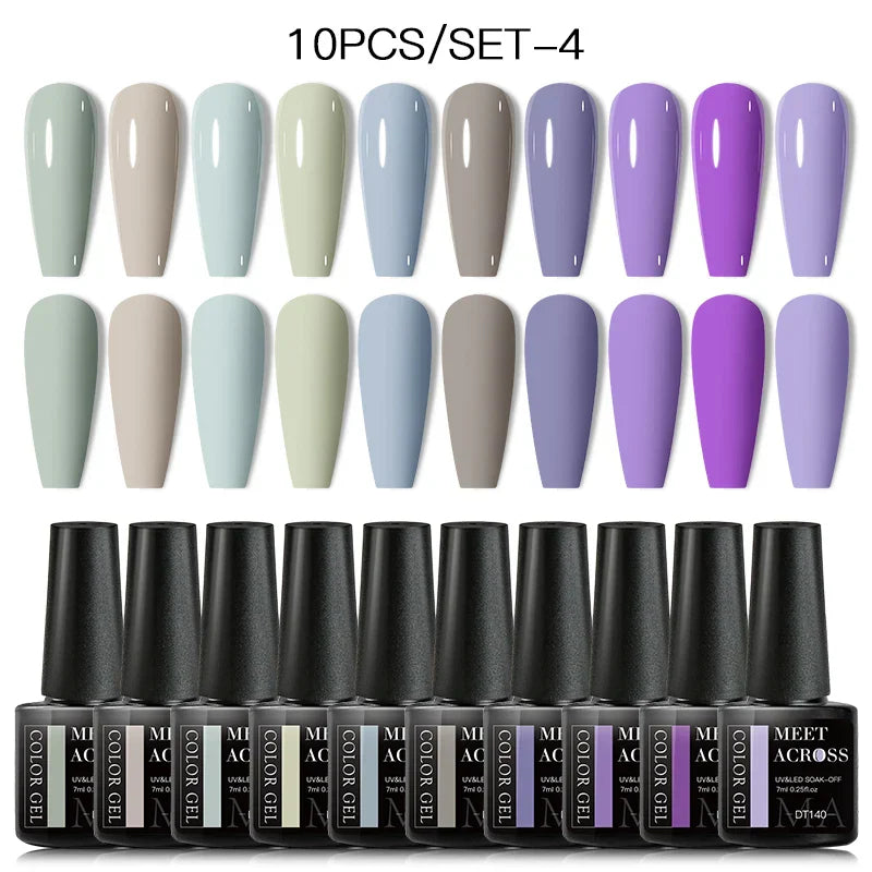 10Pcs Nude Glitter Gel Nail Polish Set Purple