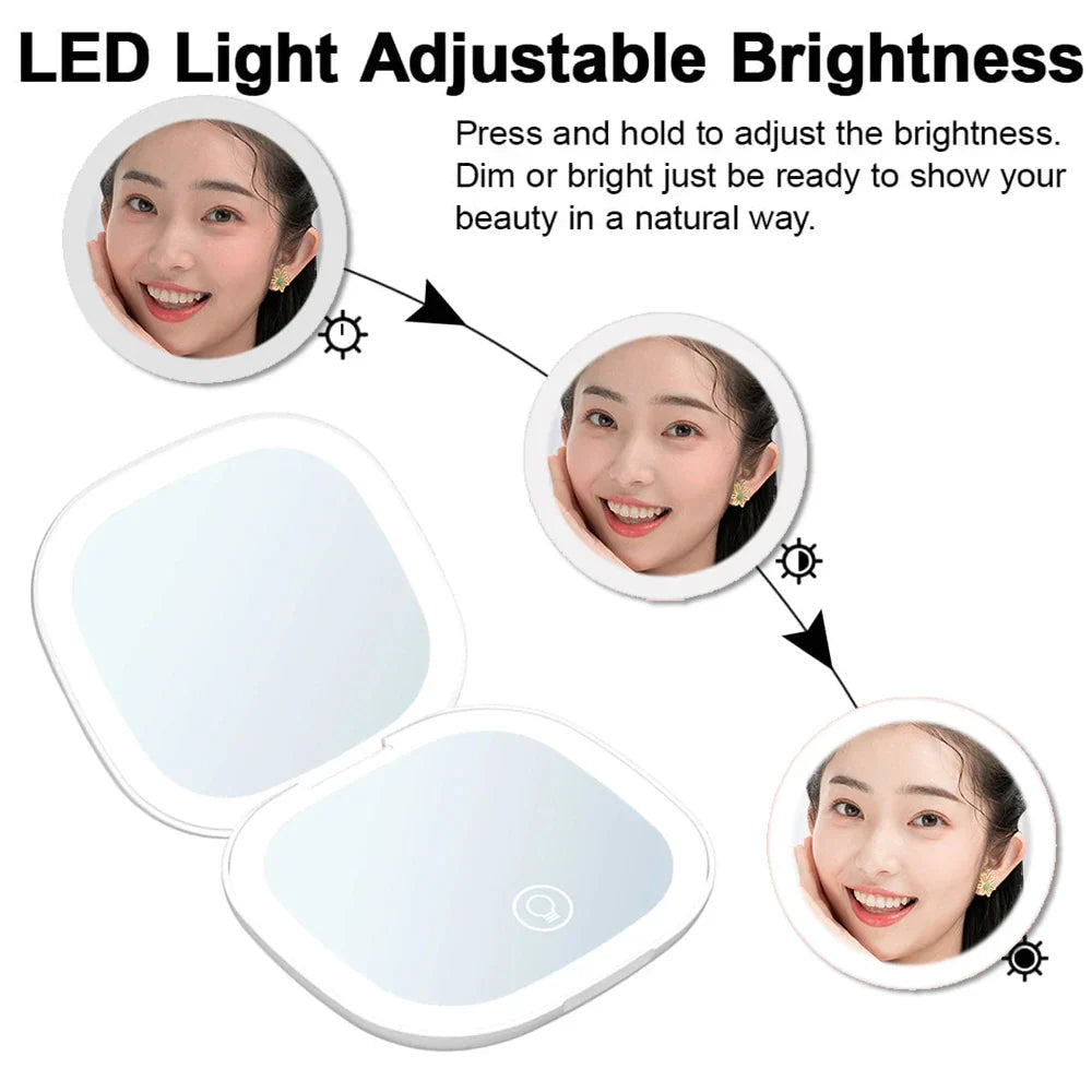 Mini Compact Led Makeup Mirror With Light 5X